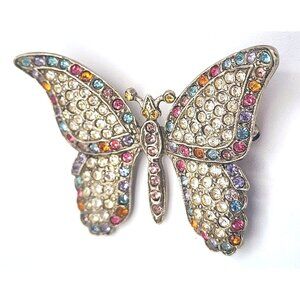 Vintage Estate Rainbow Pave Crystal Butterfly Brooch Heirloom Keepsake Art Deco